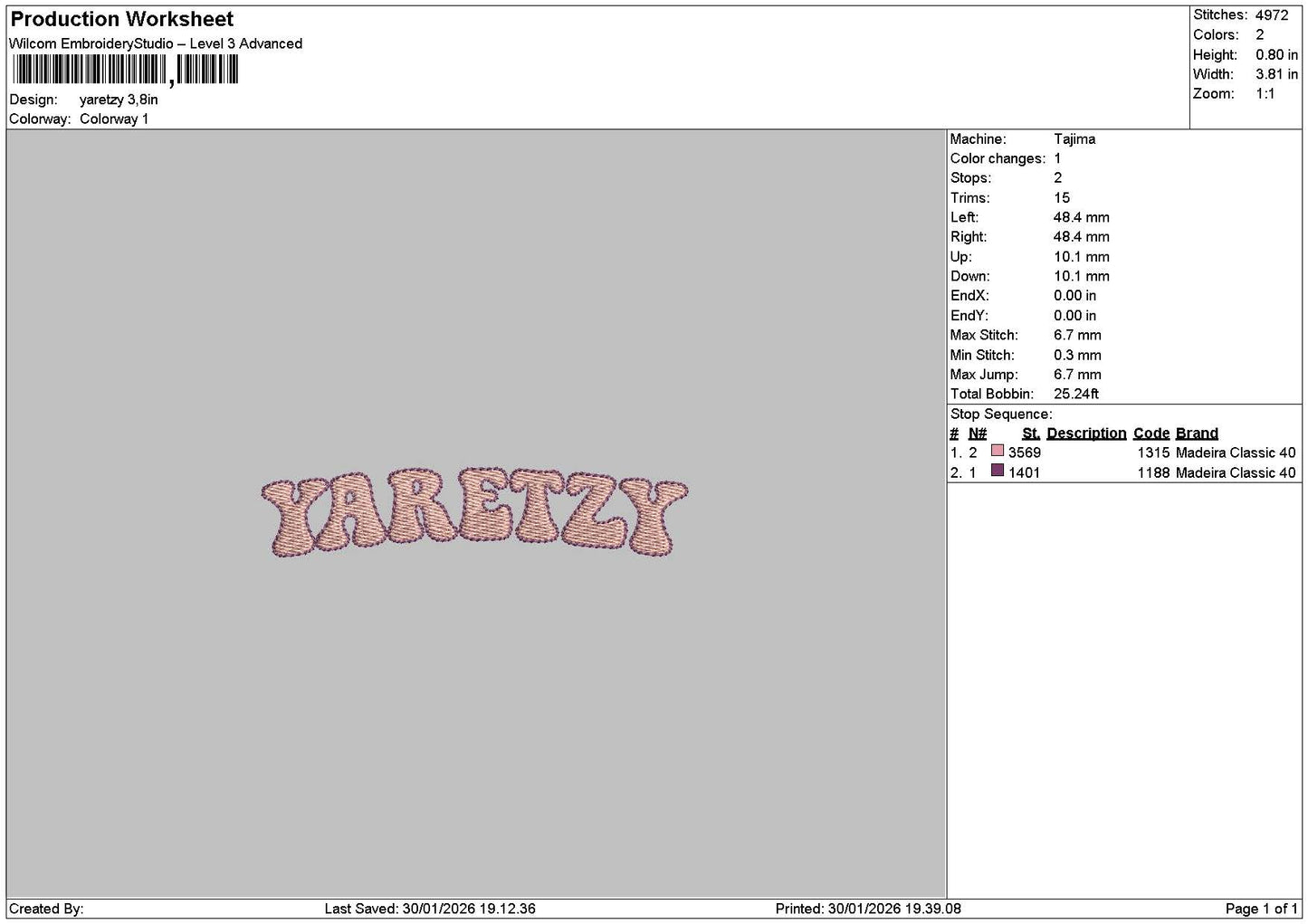 Yeretzytext 001 Embroidery File 6 sizes