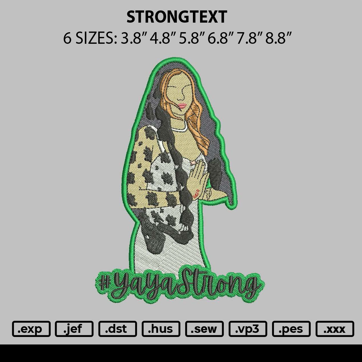 Strongtext Embroidery File 6 sizes