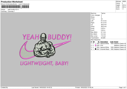 Yeah Buddy Embroidery design File 6 sizes