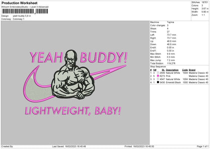 Yeah Buddy Embroidery design File 6 sizes