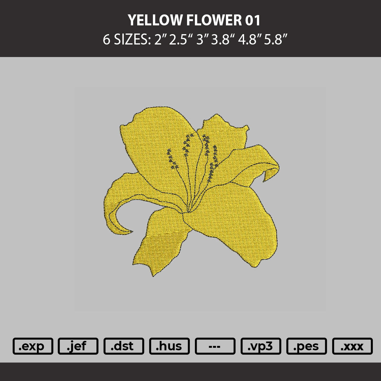 Yellow Flower 01 Embroidery Machine Design File 6 sizes