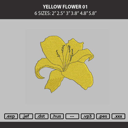 Yellow Flower 01 Embroidery Machine Design File 6 sizes