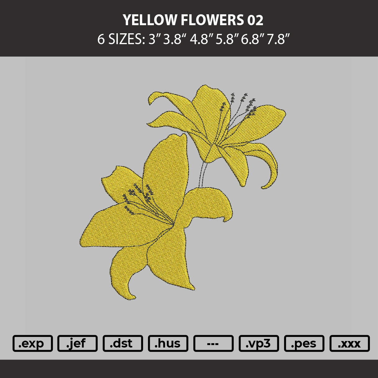 Yellow Flowers 02 Embroidery Machine Design File 6 sizes