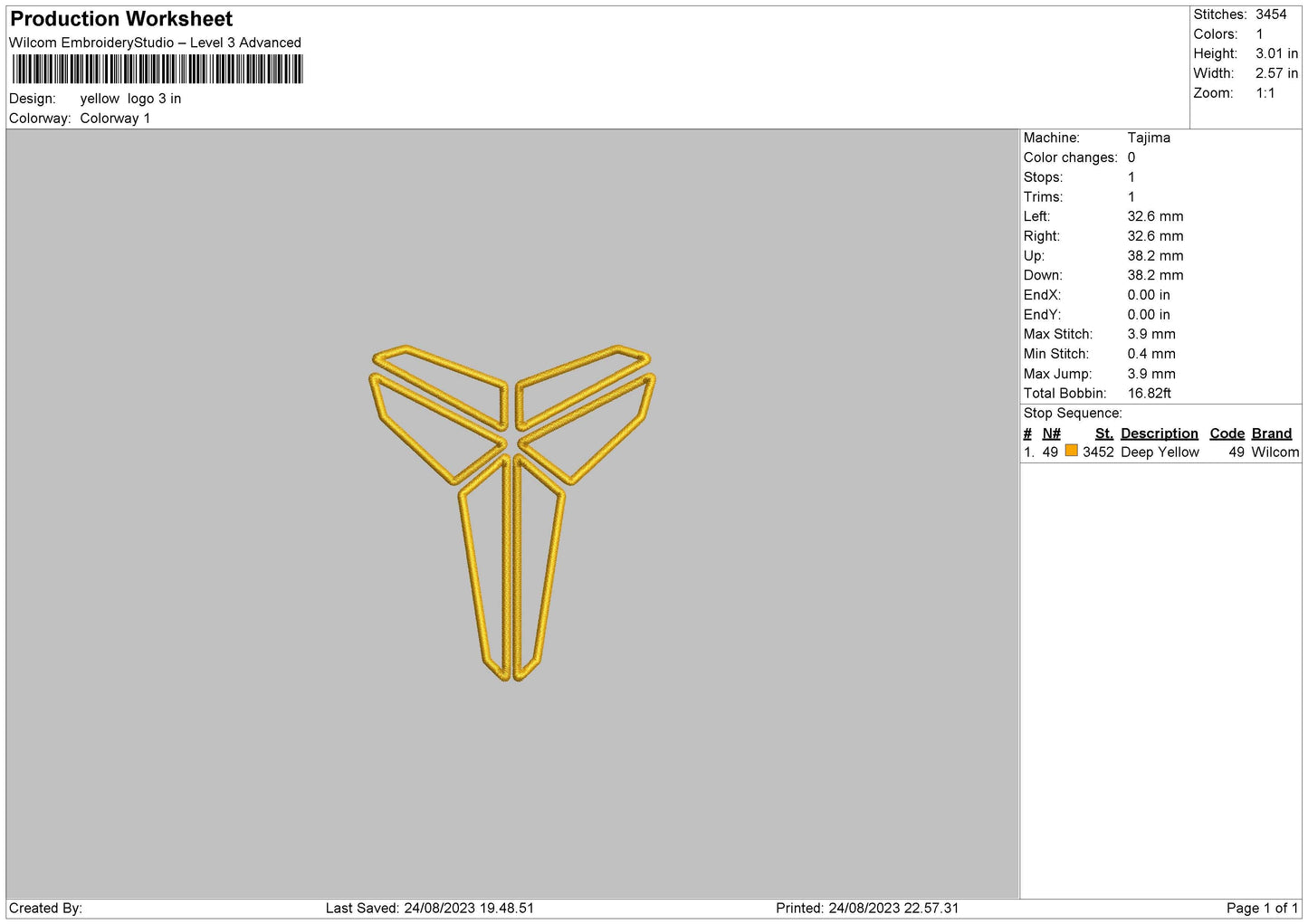 Yellow Logo Embroidery Design File 6 sizes