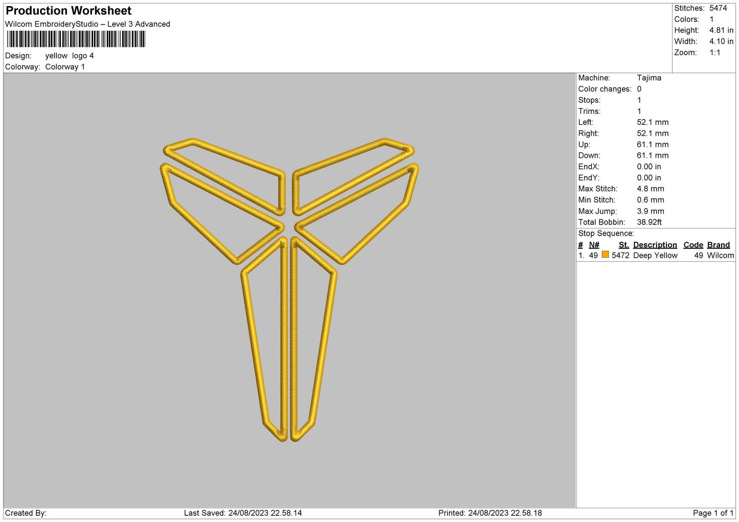 Yellow Logo Embroidery Design File 6 sizes