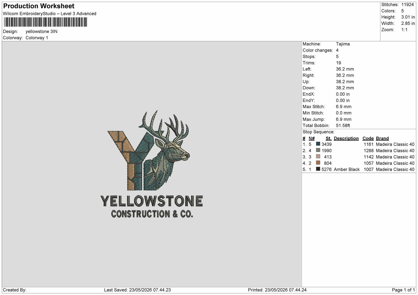 Yellowstonetext Embroidery Machine Design File 6 sizes