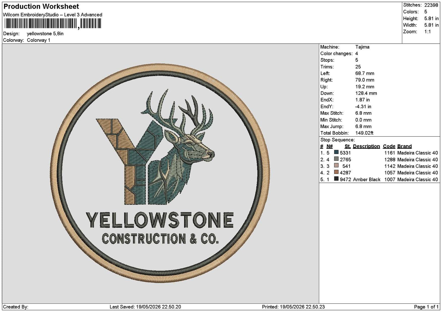 Yellowstonetext Embroidery Machine Design File 6 sizes