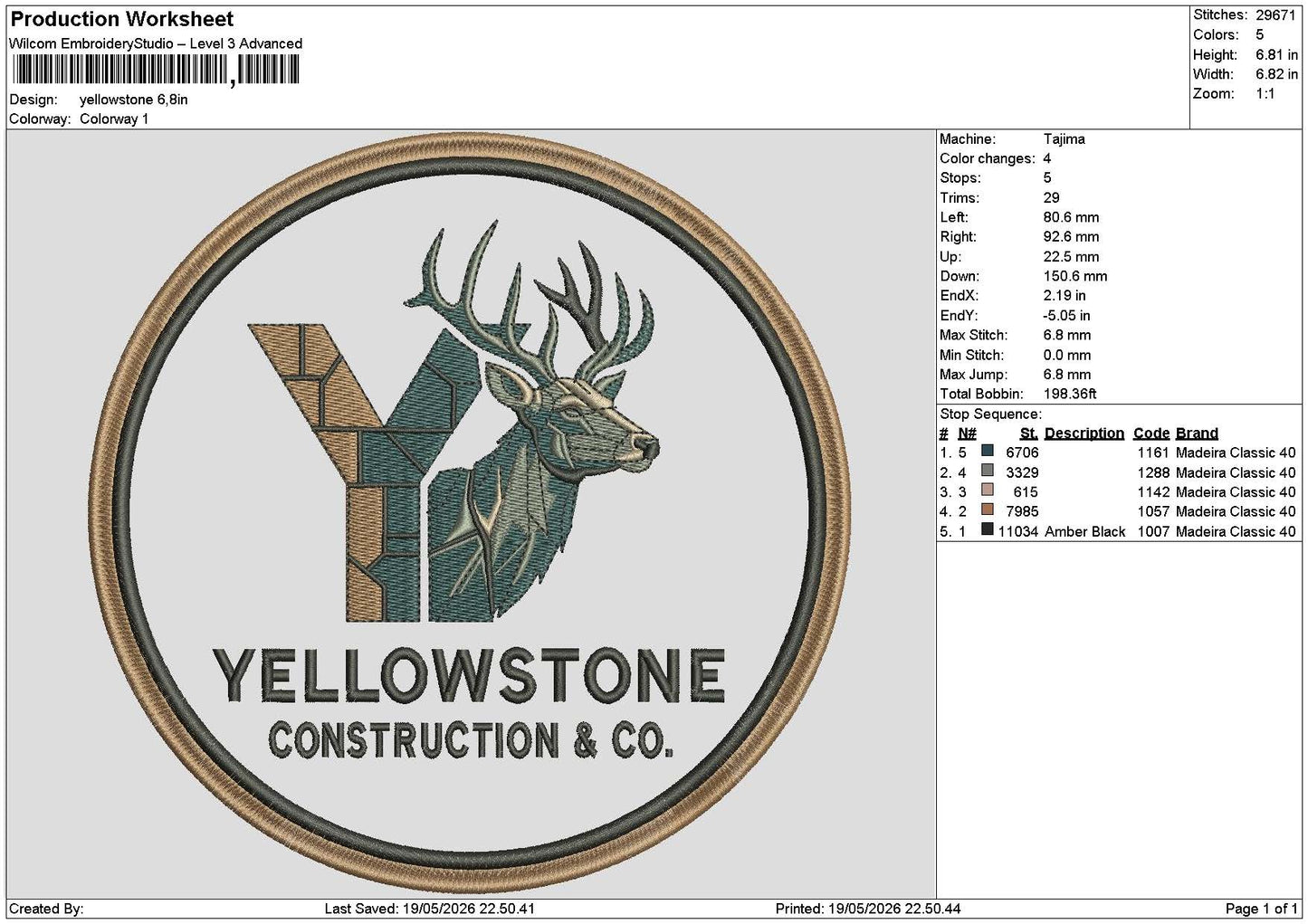 Yellowstonetext Embroidery Machine Design File 6 sizes