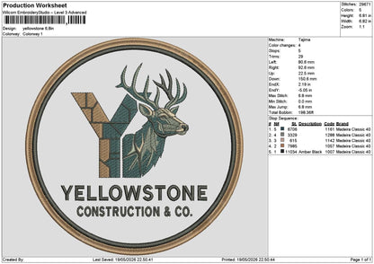 Yellowstonetext Embroidery Machine Design File 6 sizes