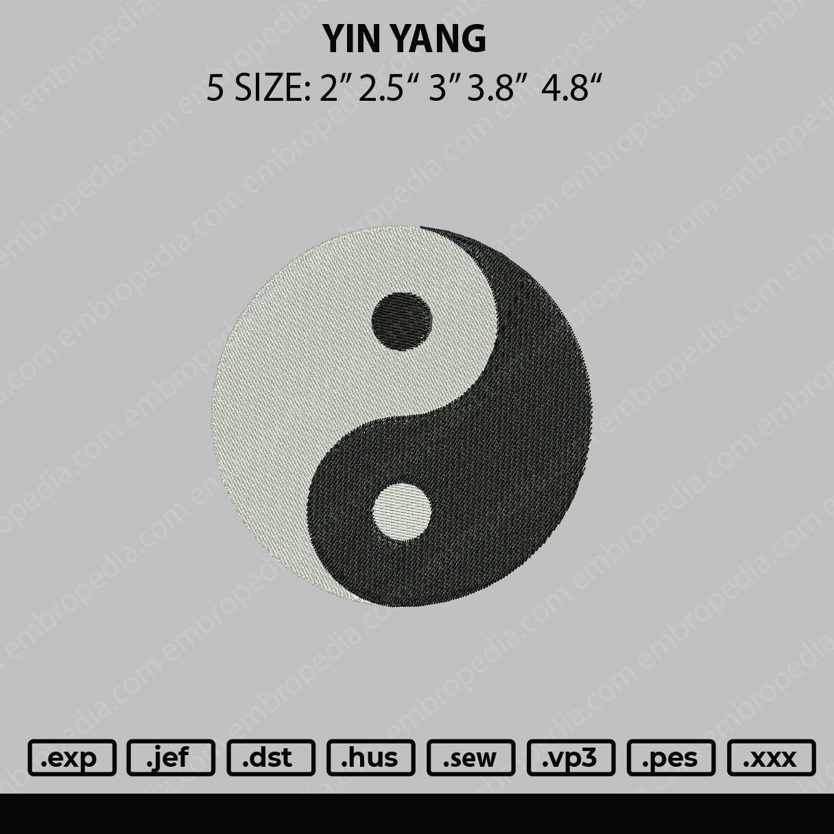 Yin Yang Embroidery Design File 4 sizes