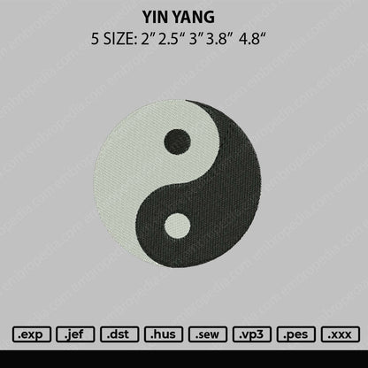 Yin Yang Embroidery Design File 4 sizes