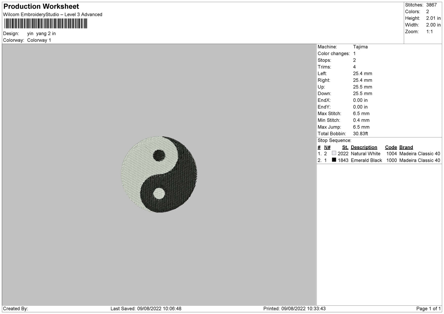 Yin Yang Embroidery Design File 4 sizes