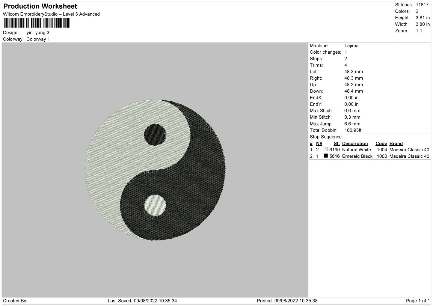 Yin Yang Embroidery Design File 4 sizes