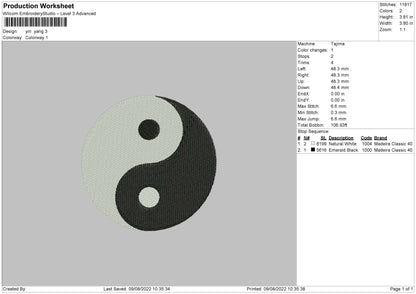 Yin Yang Embroidery Design File 4 sizes