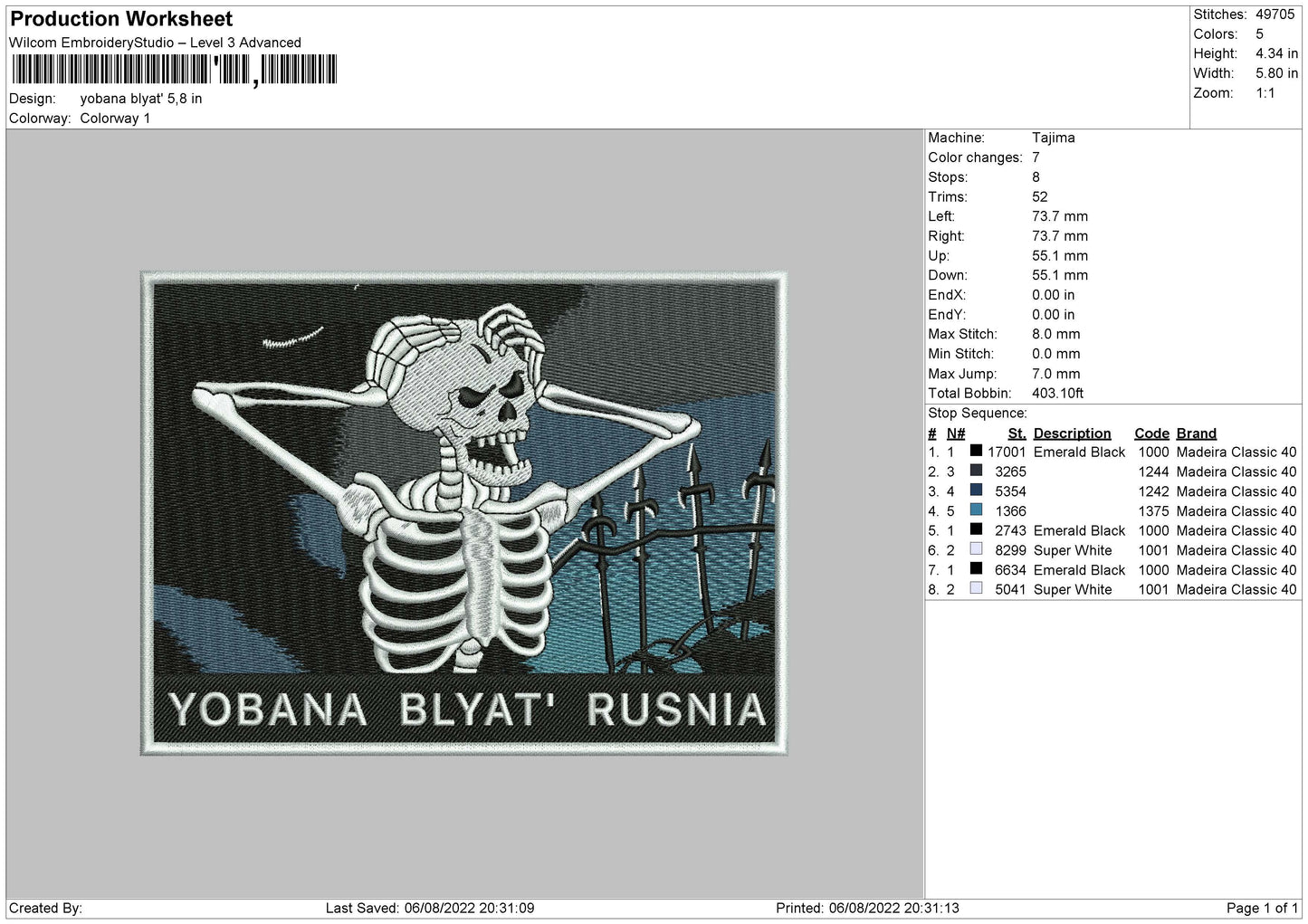 Yobana Blyat' Rusnia Embroidery Design File 4 sizes