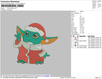 Yoda Xmas Embroidery File 4 size