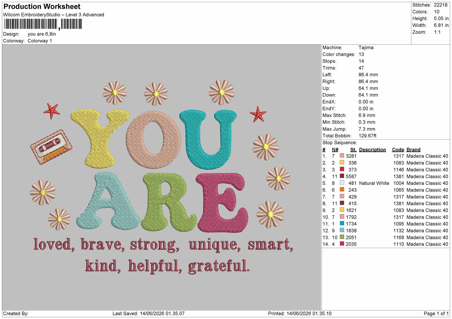 You Are Text 1306 Embroidery Machine Design File 6 sizes