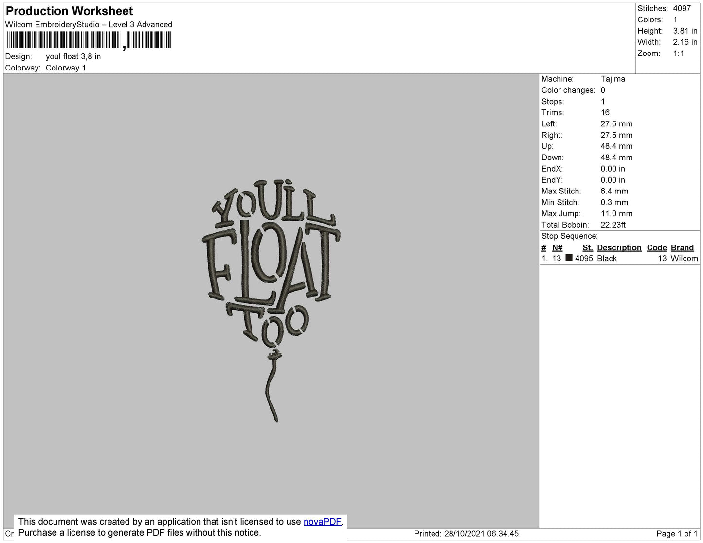 You'll Float too Embroidery Design File 4 size