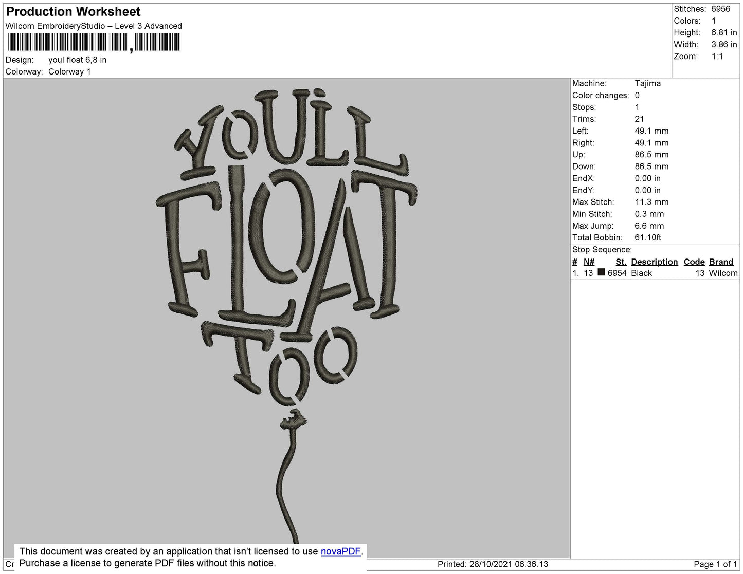 You'll Float too Embroidery Design File 4 size