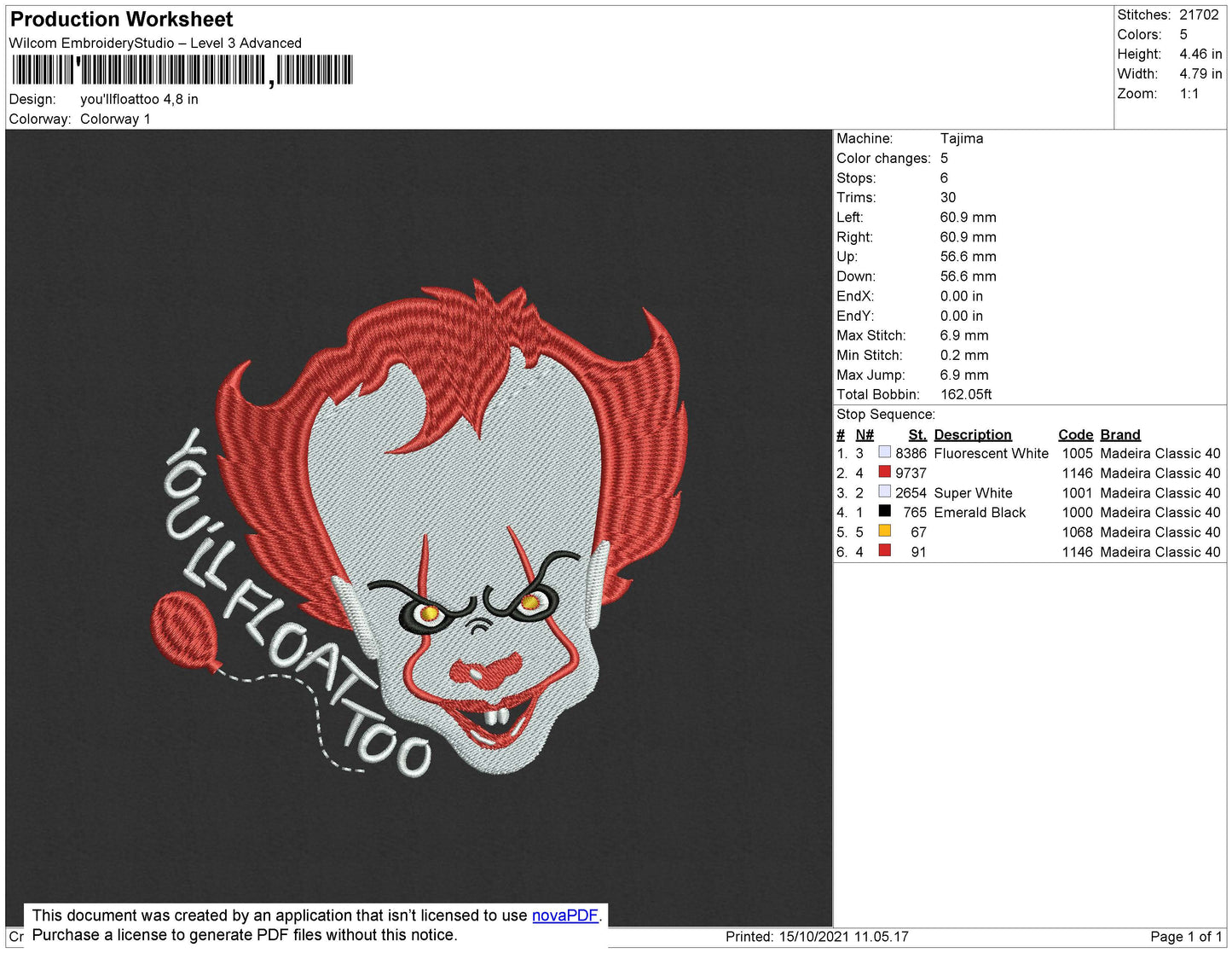 You Will Float Embroidery File 4 size