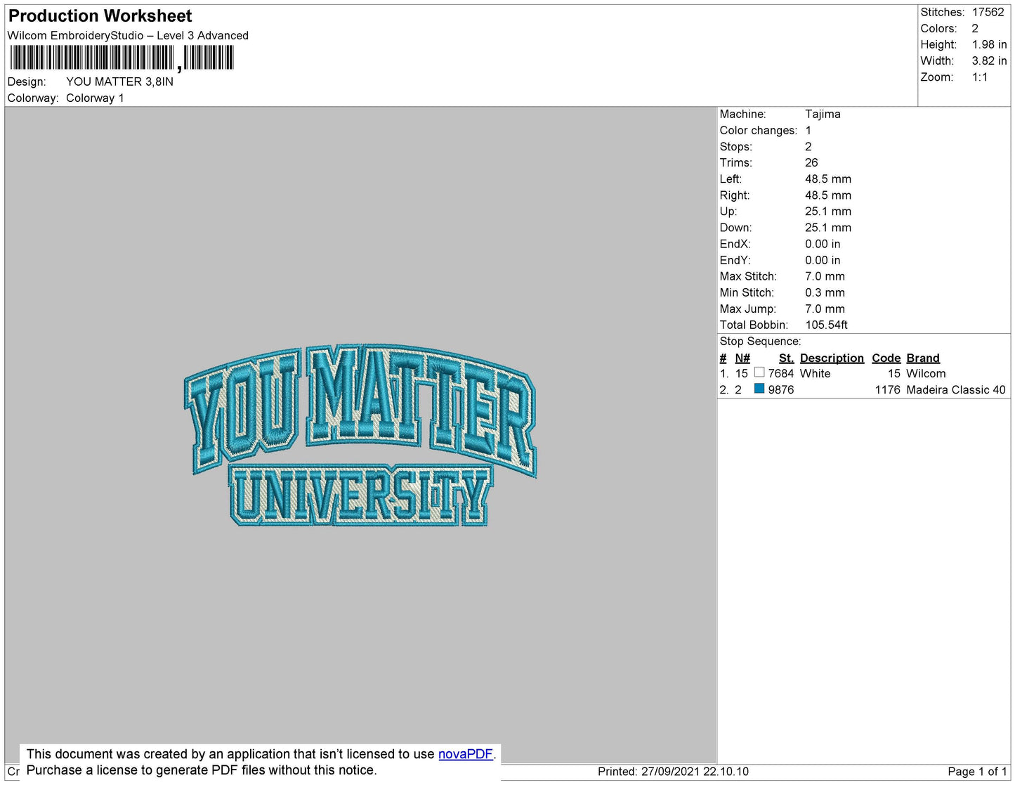 You Matter University Embroidery Design File 4 size