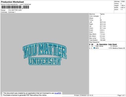 You Matter University Embroidery Design File 4 size