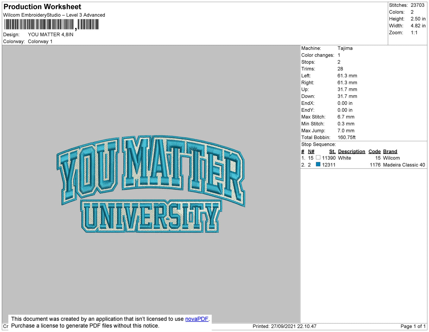 You Matter University Embroidery Design File 4 size