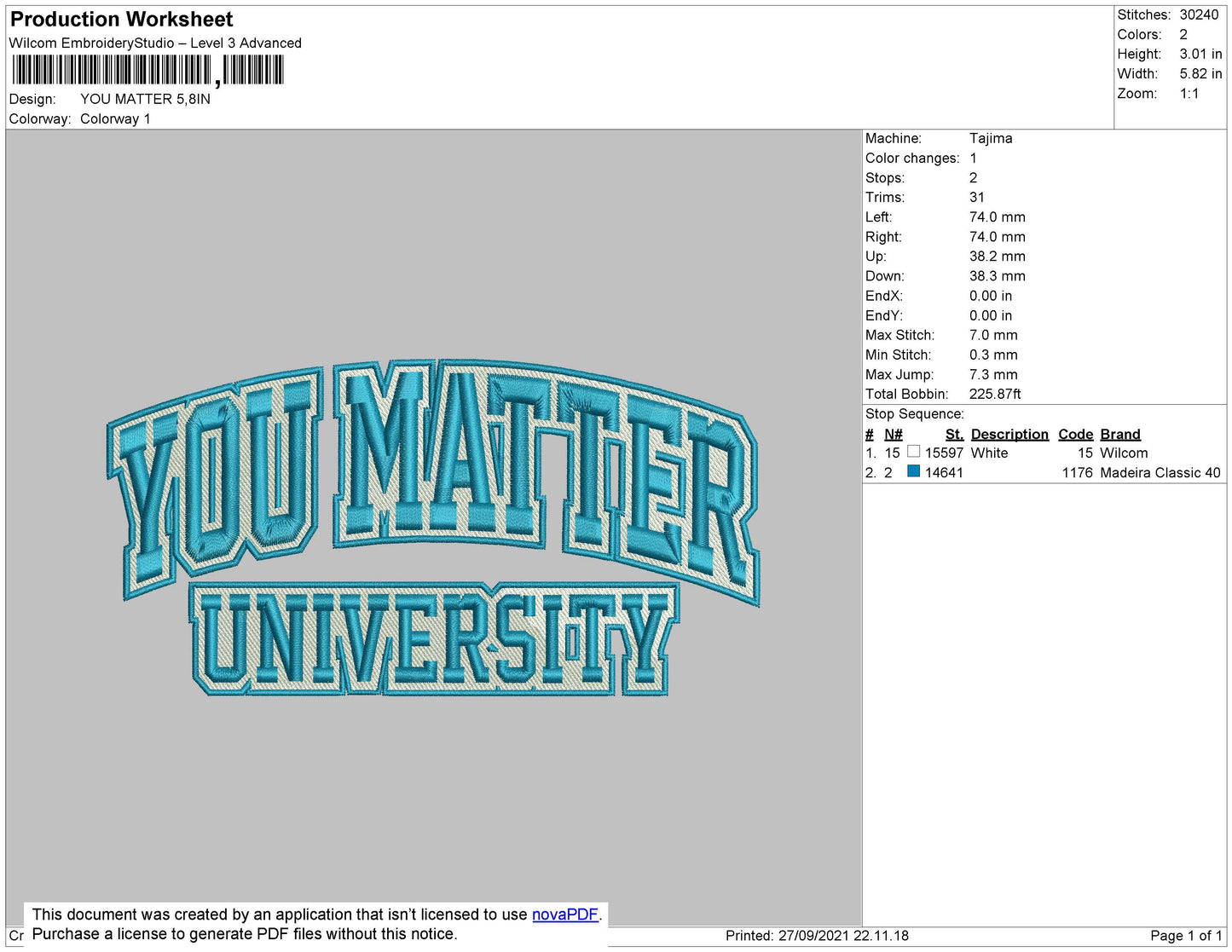 You Matter University Embroidery Design File 4 size
