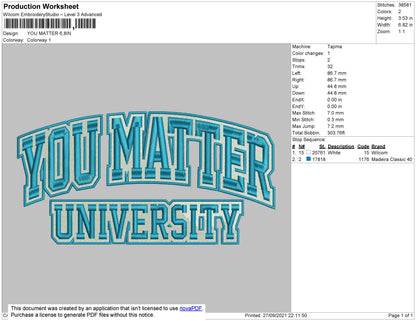 You Matter University Embroidery Design File 4 size