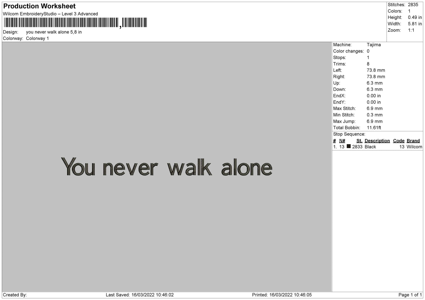 You Never Walk alone Embroidery Design File 4 size