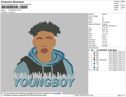 Young Boy Embroidery Design File 4 size