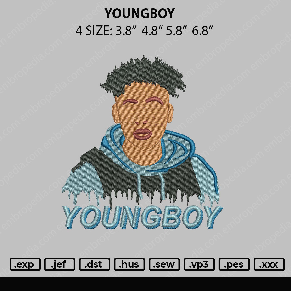 Young Boy Embroidery Design File 4 size