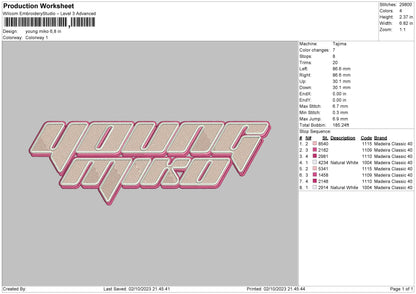 Miko Pinkline Embroidery File 6 sizes