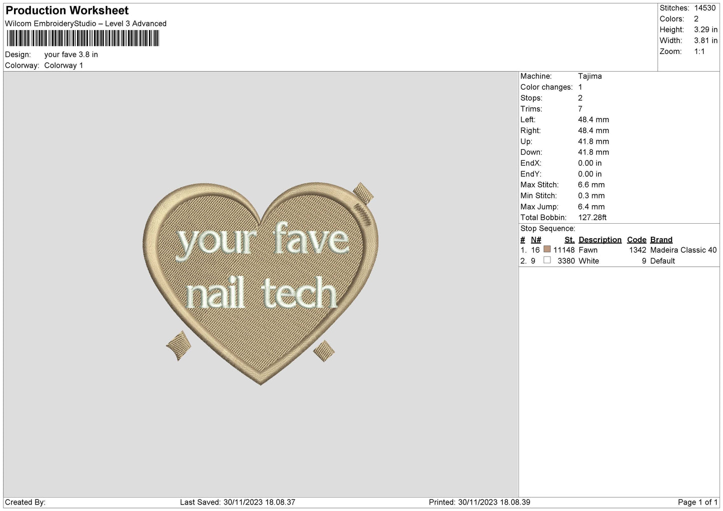 Your Fave Nail Tech Embroidery Design File 6 sizes