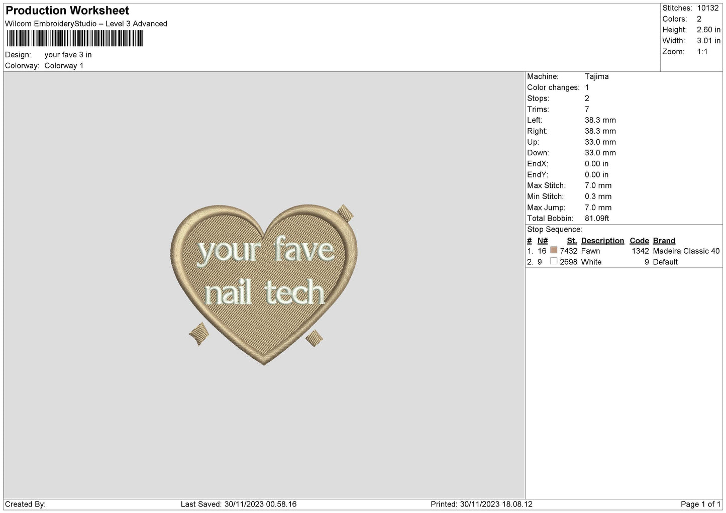 Your Fave Nail Tech Embroidery Design File 6 sizes