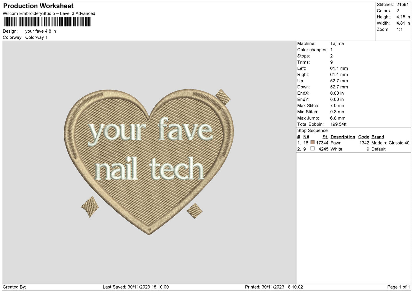 Your Fave Nail Tech Embroidery Design File 6 sizes