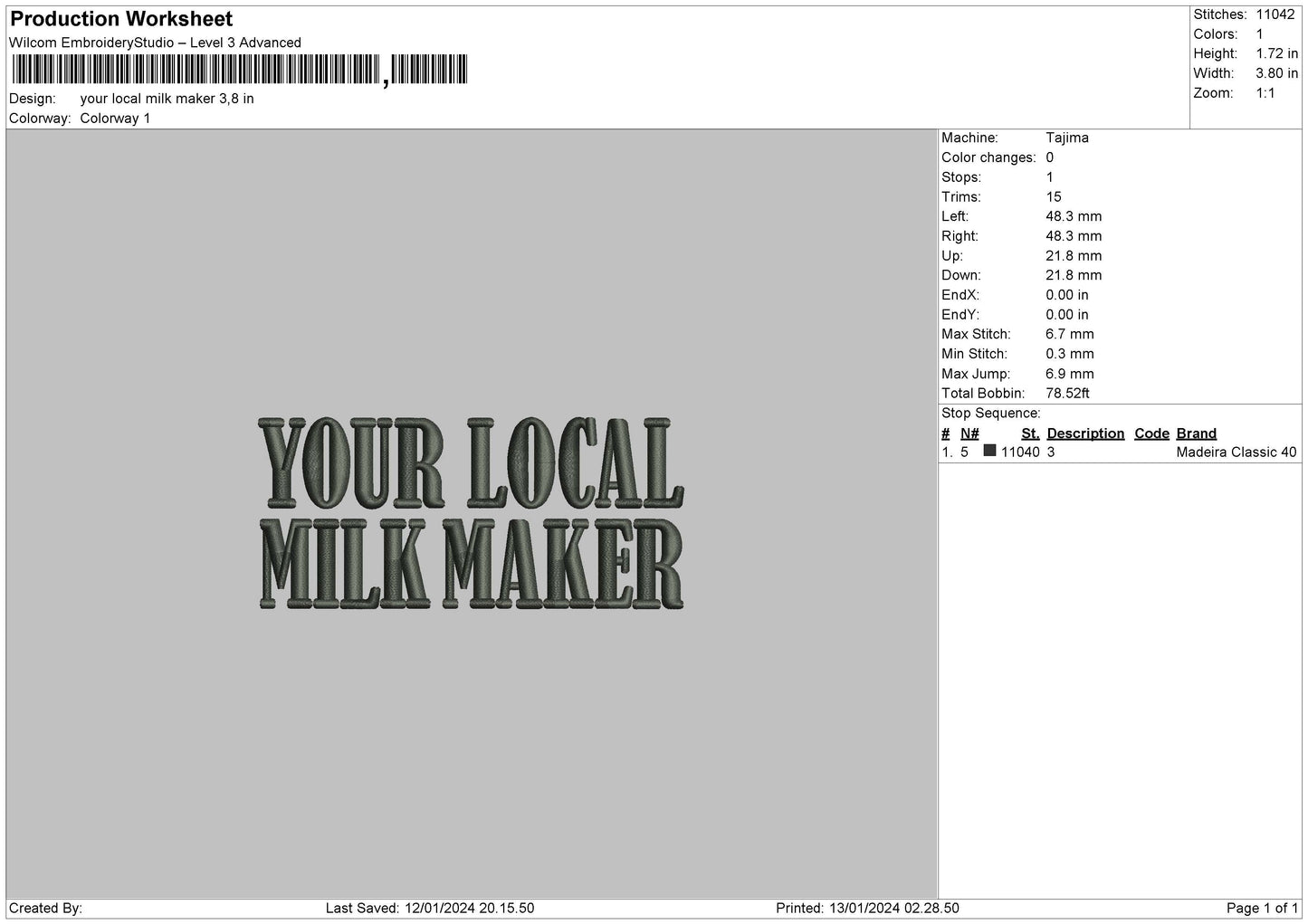 Milk Text Embroidery File 6 sizes