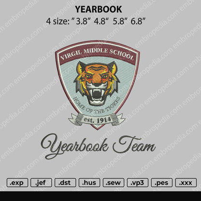 YearBook Embroidery Design File 4 size