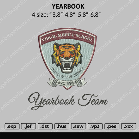 YearBook Embroidery Design File 4 size