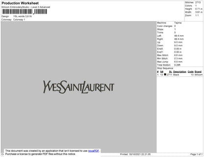 YSL Yves Saint Laurent Embroidery Design File 4 size