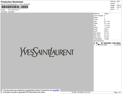 YSL Yves Saint Laurent Embroidery Design File 4 size