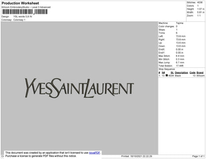YSL Yves Saint Laurent Embroidery Design File 4 size