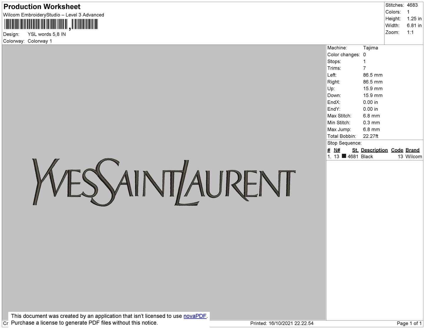 YSL Yves Saint Laurent Embroidery Design File 4 size