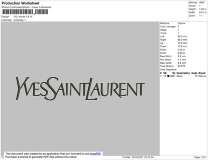 YSL Yves Saint Laurent Embroidery Design File 4 size