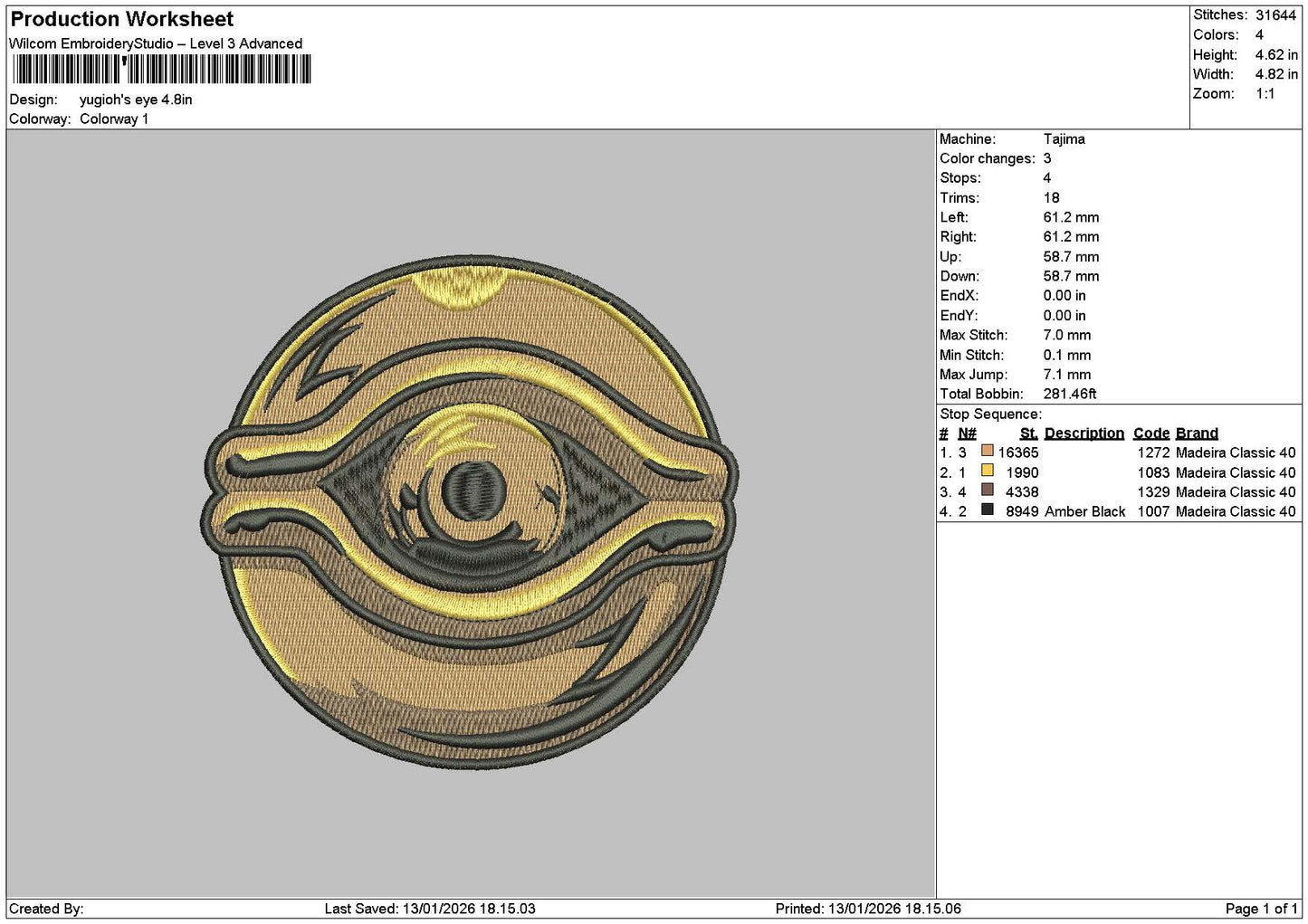 Eye Ball Embroidery File 6 sizes