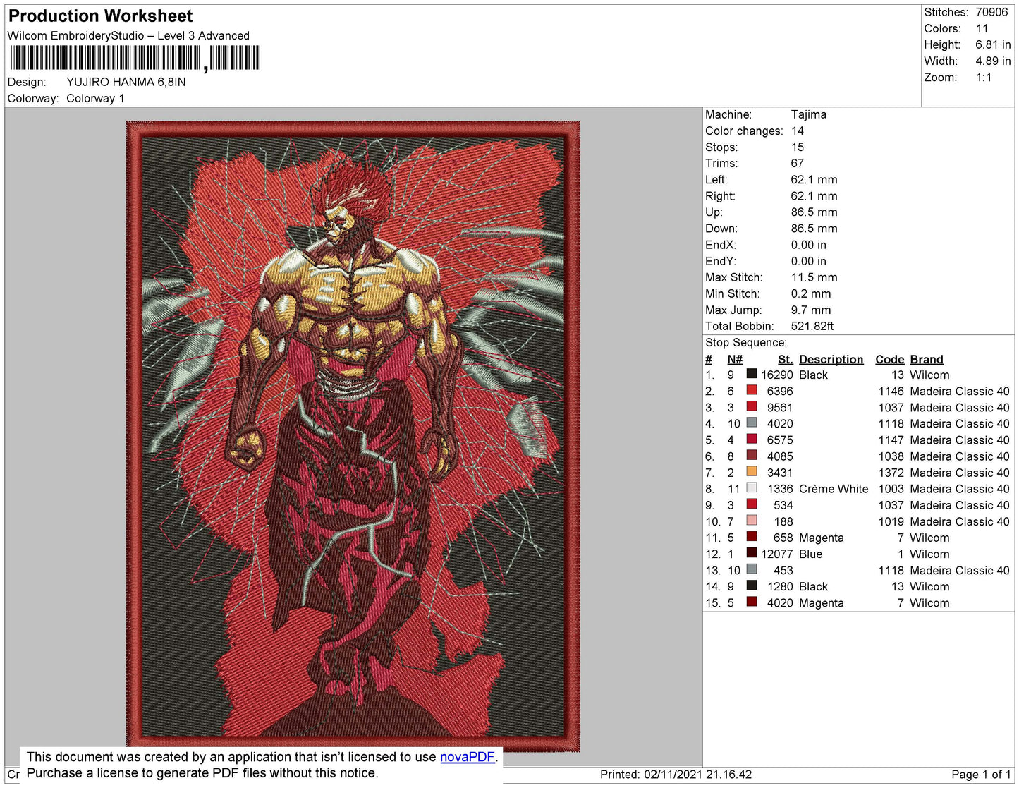 Yujiro Hanma Embroidery File 8 size