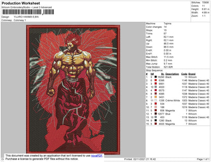 Yujiro Hanma Embroidery File 8 size
