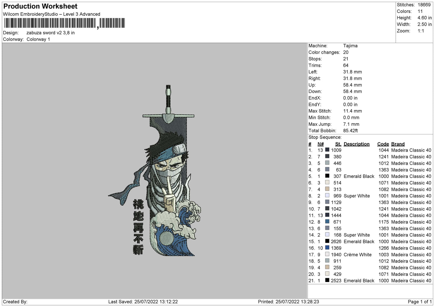 Zabuza Sword V2 Embroidery Machine Design File 4 sizes