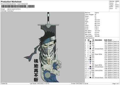 Zabuza Sword V2 Embroidery Machine Design File 4 sizes