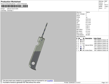 Zabuza Sword Embroidery Machine Design  File 4 size